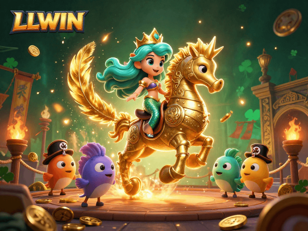 LLWIN showcases a colorful gaming adventure with a mermaid princess in a vibrant, immersive 3D scene.