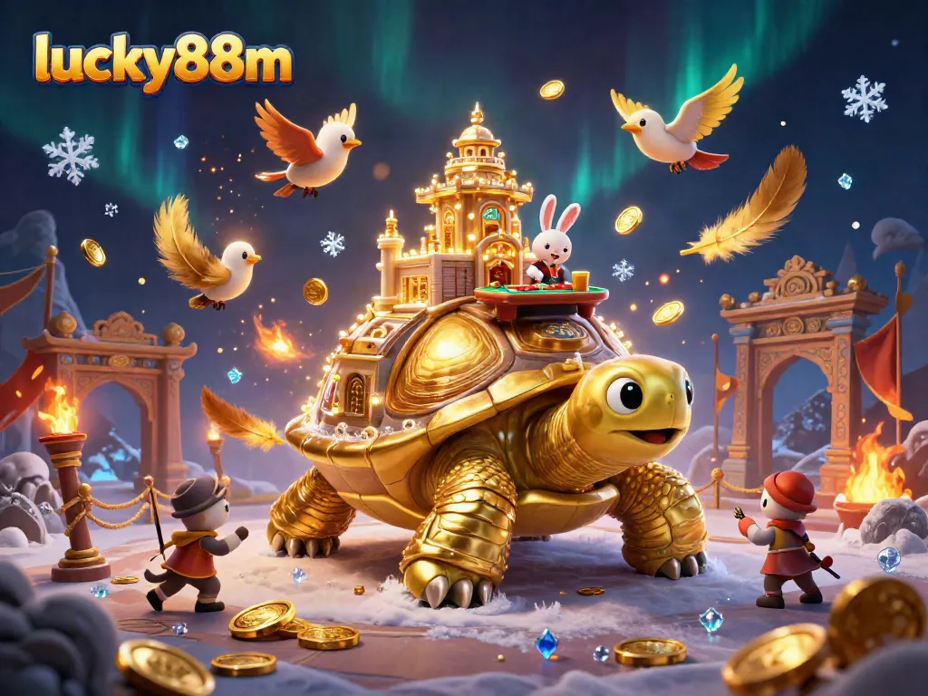 Experience thrilling gaming adventures with lucky88m, featuring a colorful golden tortoise casino scene.