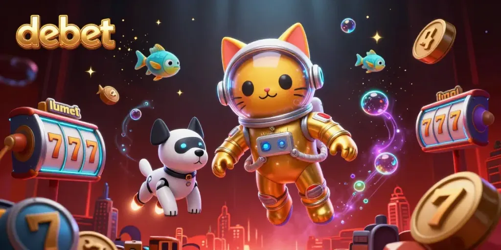 Win big on debet as a cartoon astronaut cat explores a dazzling casino galaxy.