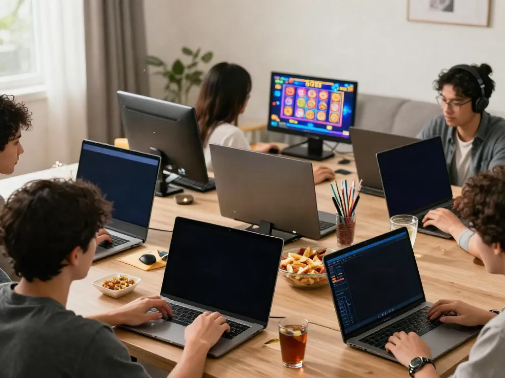 Players enjoying slot88 games on multiple devices in a cozy setting