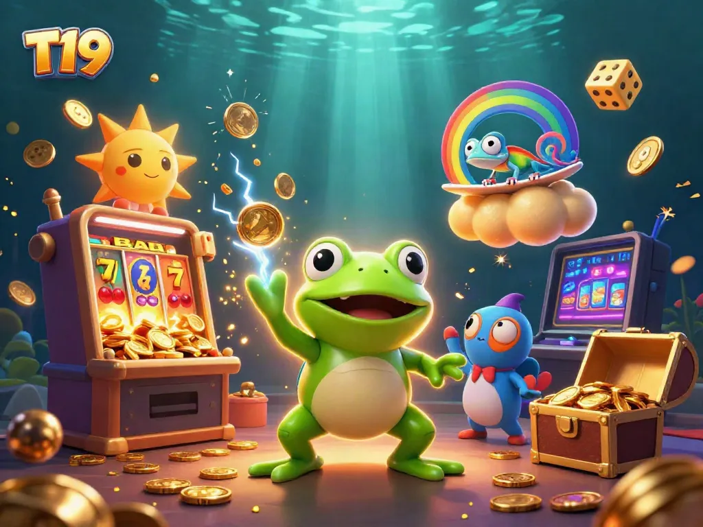 Experience the excitement at T19 with a wizard frog, chameleon, and dynamic casino elements.