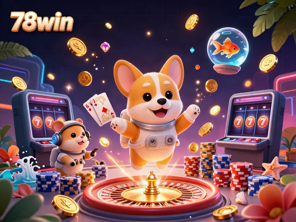 Engage in the thrilling environment of 78win with colorful casino elements and playful characters