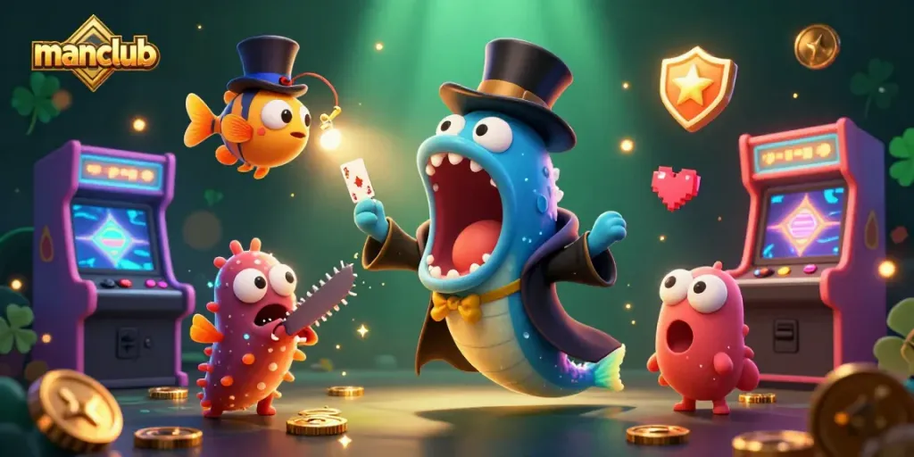 Engage with manclub's immersive gaming experience featuring a magical sea-themed casino illustration.
