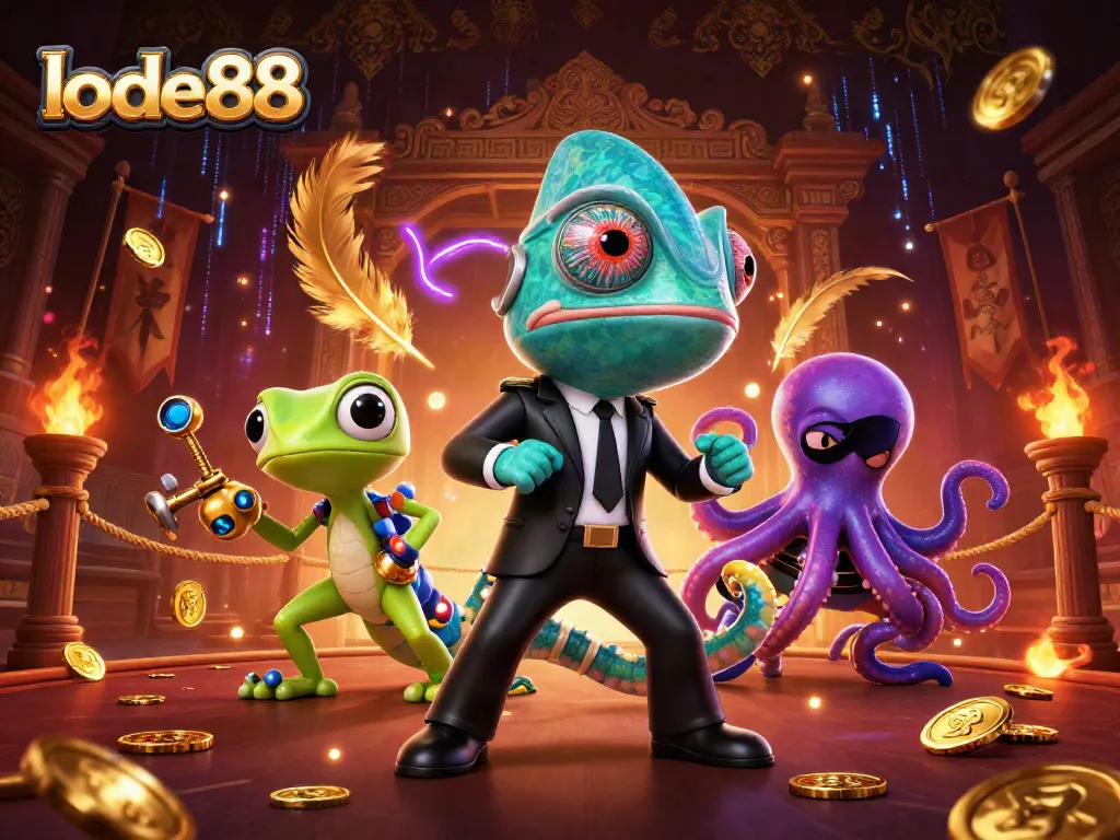 Visualize immersive gaming at lode88 with dynamic characters in a thrilling casino scene.