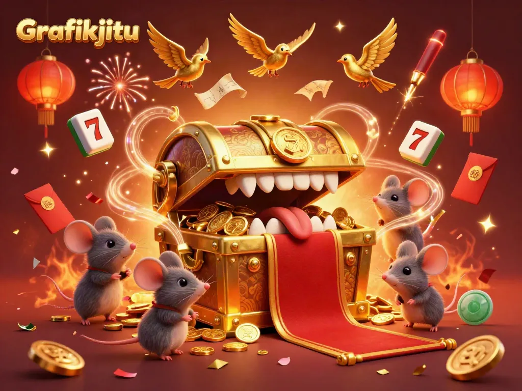 Grafikjitu entices adventurer mice to engage with vibrant slot reels and golden treasures.
