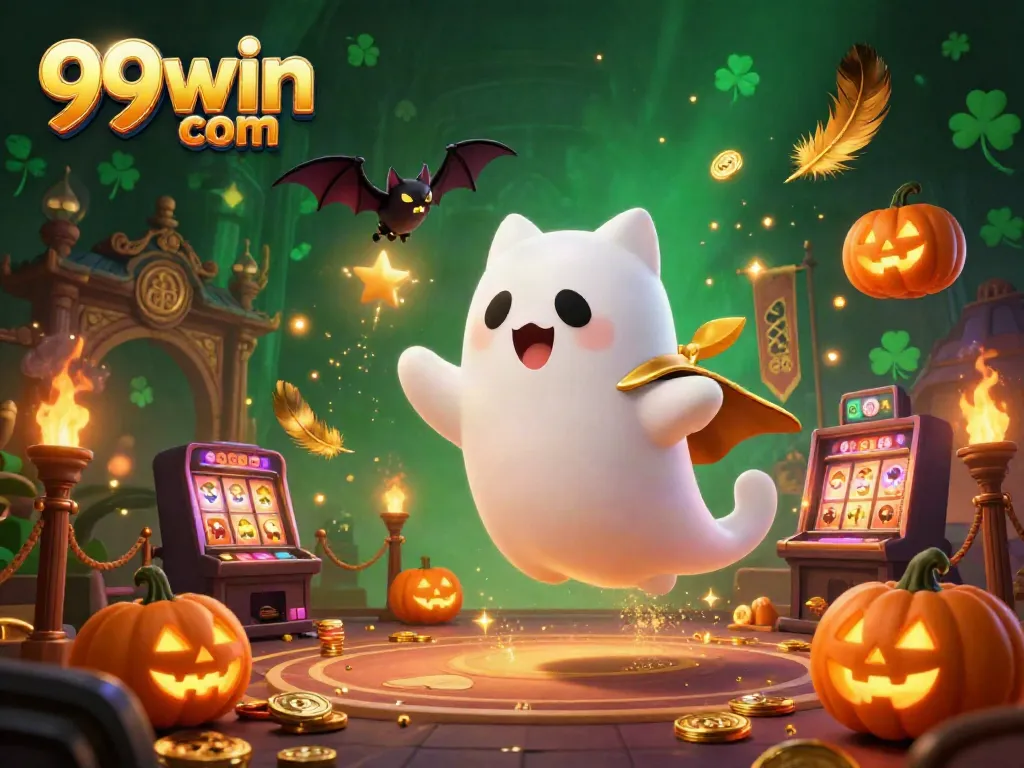 Engage with the thrilling world of 99win com where a friendly ghost cat explores a haunted casino.