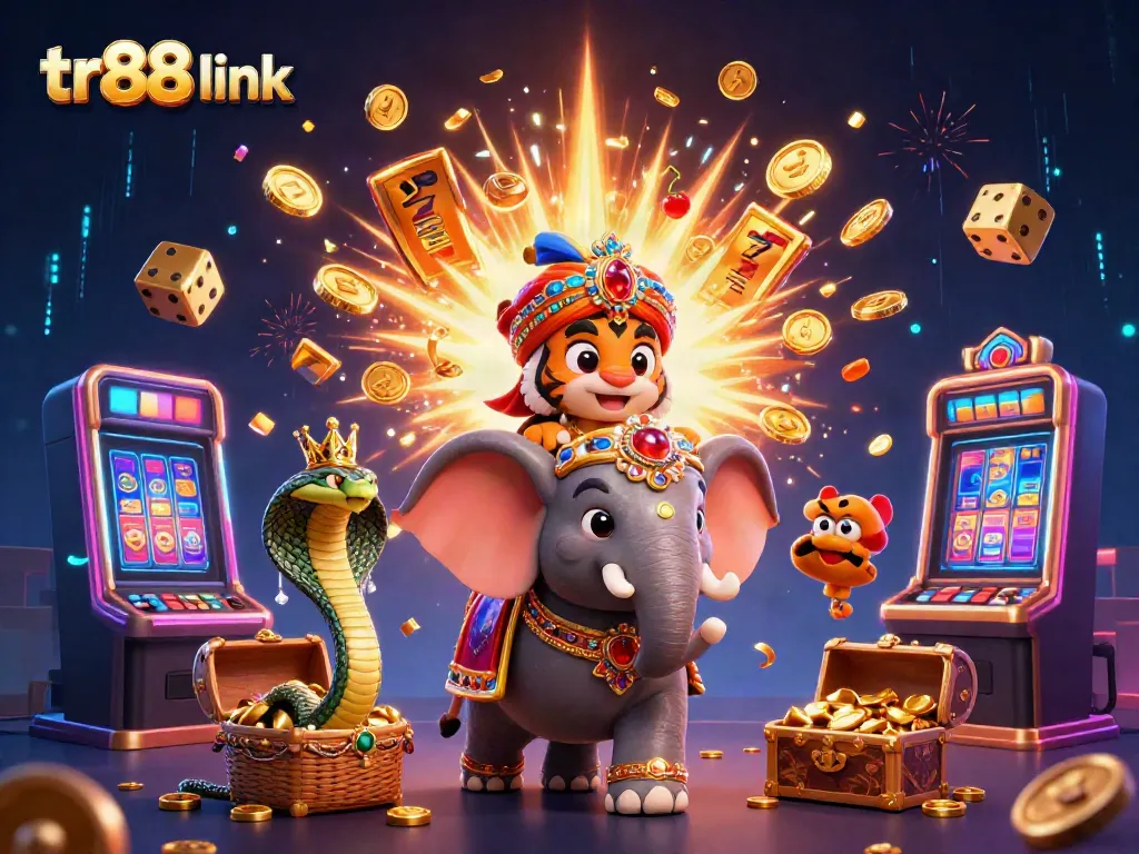 Experience the excitement of gaming with the tr88 link is illustrated in this vibrant 3D scene.