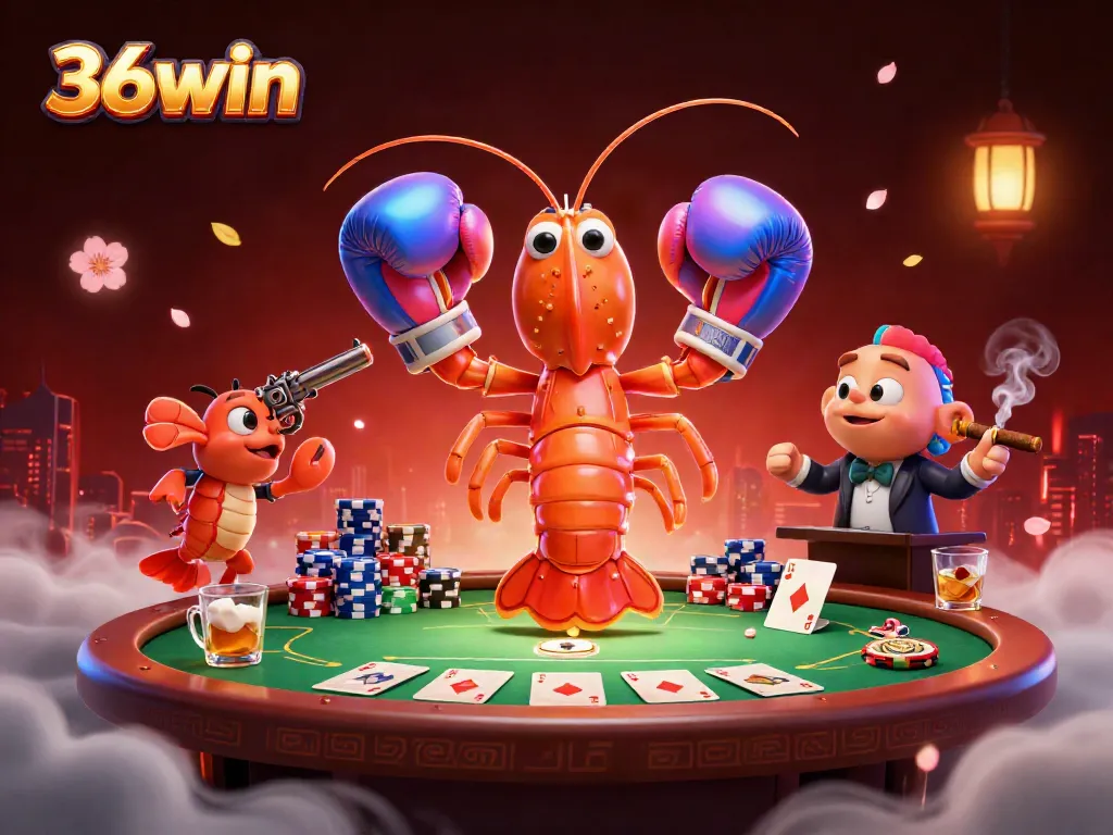 Engage in thrilling poker action with 36win, featuring vibrant poker chips and dynamic characters.