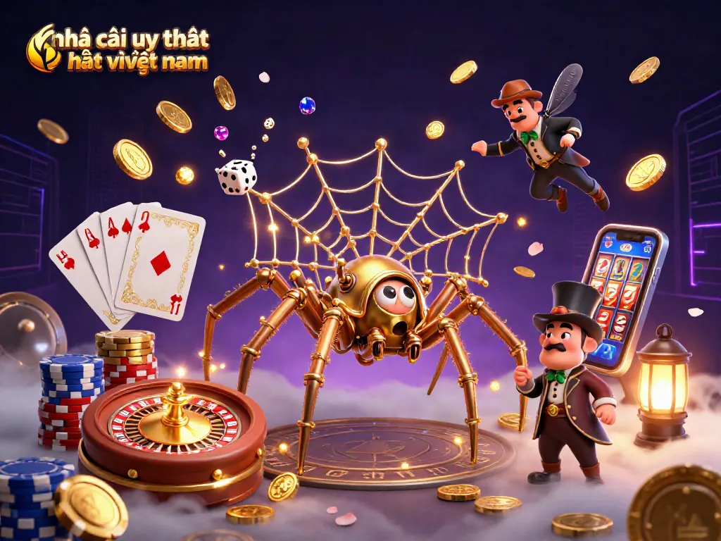 Engage with the nhà cái uy tín nhất việt nam through vibrant casino-themed 3D art, showcasing rich gambling elements.