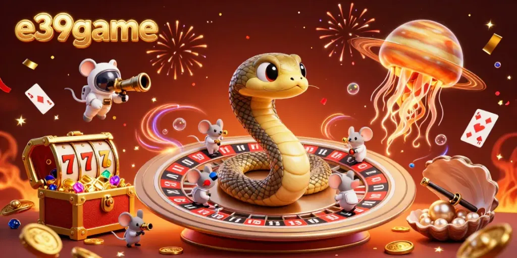 Experience the thrilling atmosphere of e39game with a vibrant cosmic casino scene filled with action.