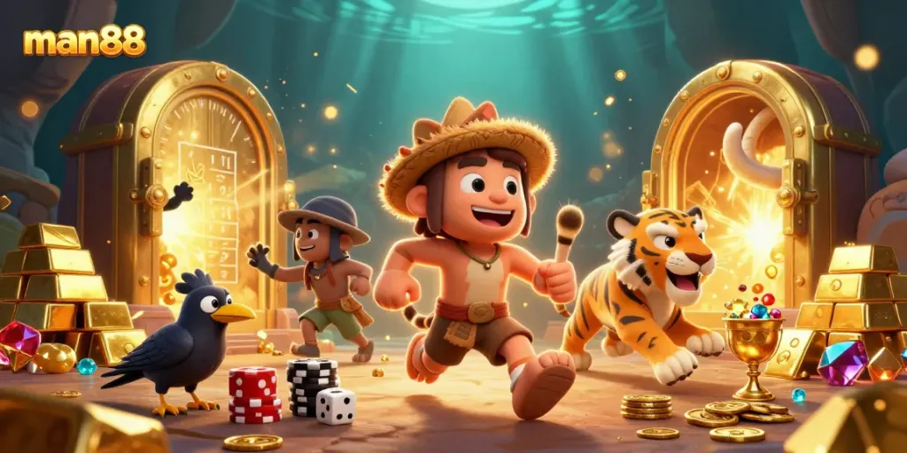 Experience thrilling gameplay at man88 with bustling prehistoric casino action and dynamic poker elements.