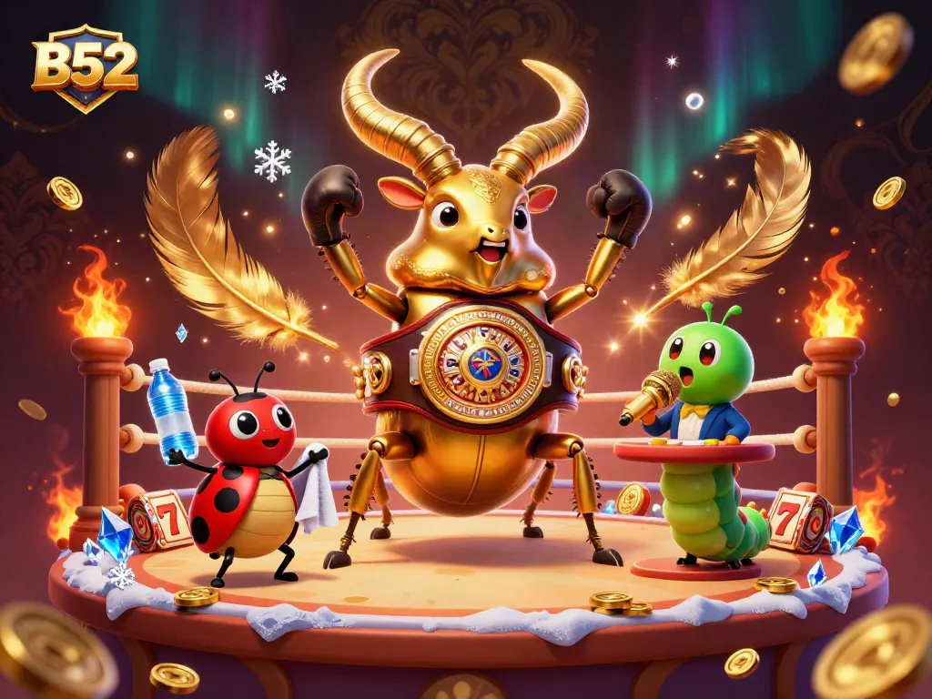 B52 acts in high-stakes slots excitement with golden coins and glowing characters in dynamic casino scene