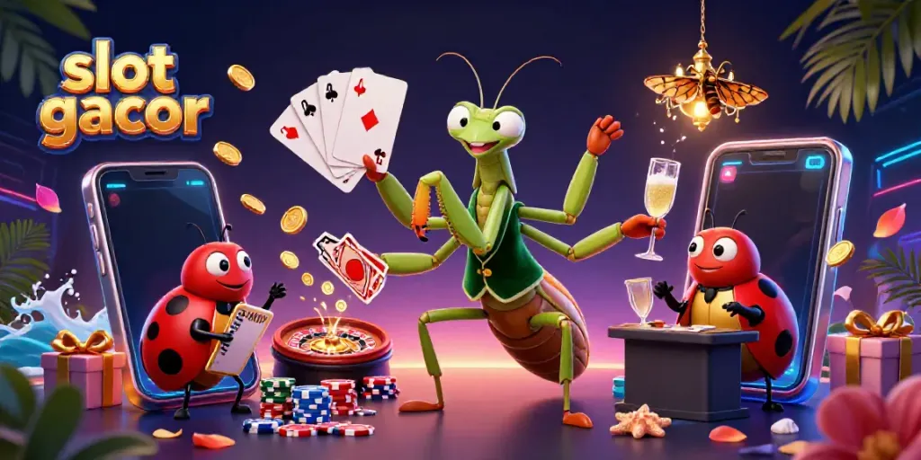 Membagikan informasi tentang slot gacor melalui ilustrasi 3D kartun dengan elemen game yang dinamis.