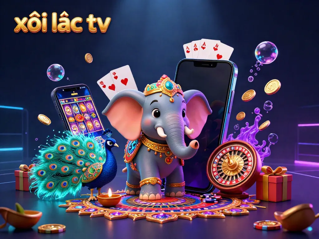 Engage with vibrant xôi lạc tv slots and casino gaming with this dynamic 3D scene.