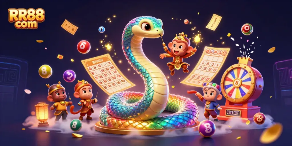 Experience vibrant gaming excitement with RR88 com, featuring lively characters and dynamic lottery elements.
