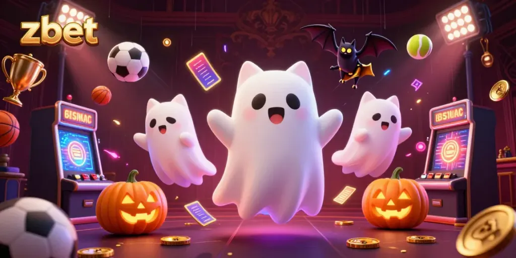Experience thrilling gameplay with zbet as a ghost cat and bat soar through a haunted casino.