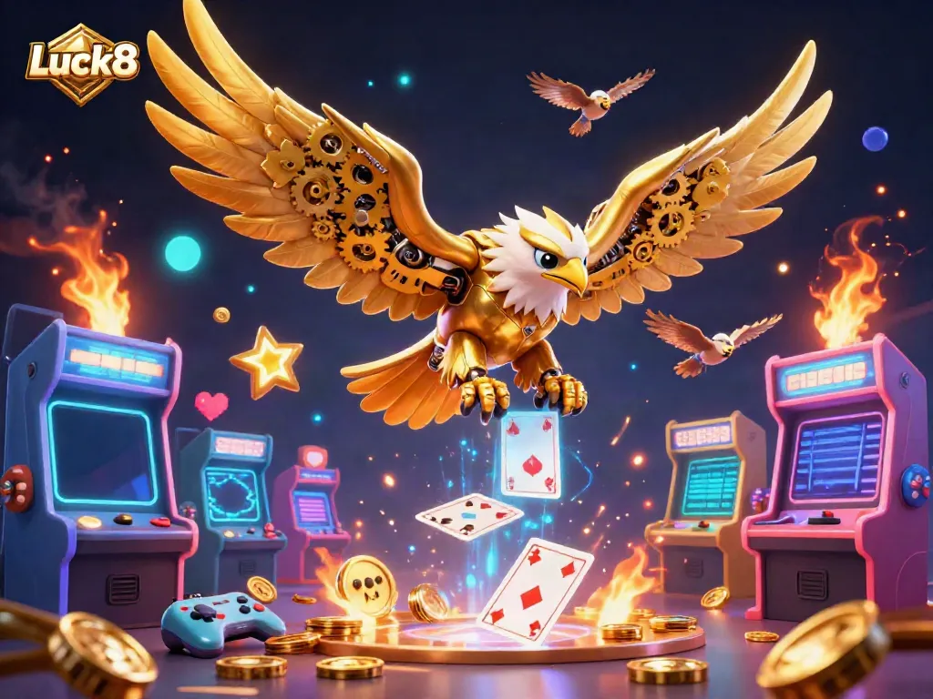 Experience thrilling gameplay with Luck8's exciting casino atmosphere illustrated in vibrant 3D.