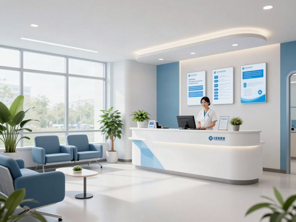 Link slot in healthcare services: modern clinic with patient care elements