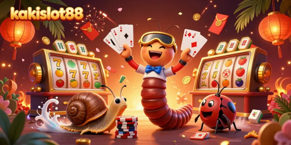 KakiSlot88 menghadirkan keseruan permainan slot dengan dealer kartun 3D dan simbol keberuntungan.