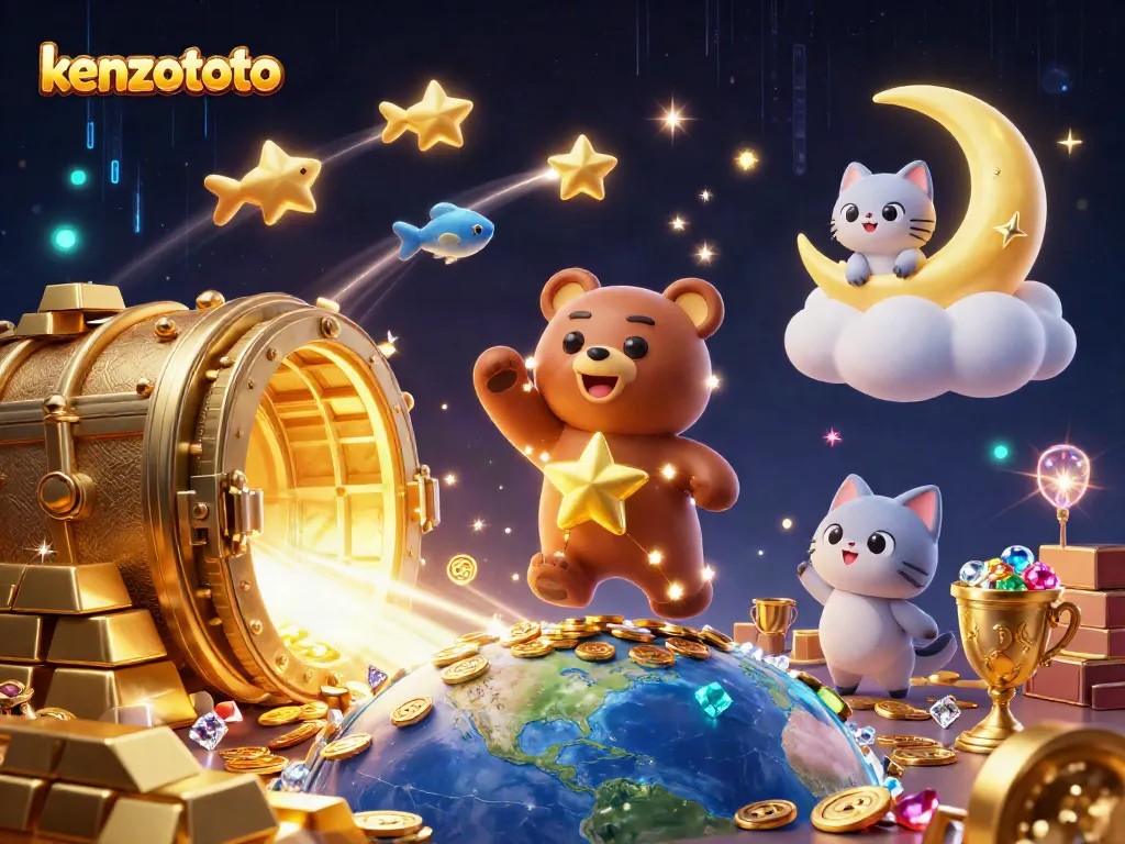 Engage with kenzototo for a thrilling arcade experience showcasing dynamic characters and jackpot treasures.
