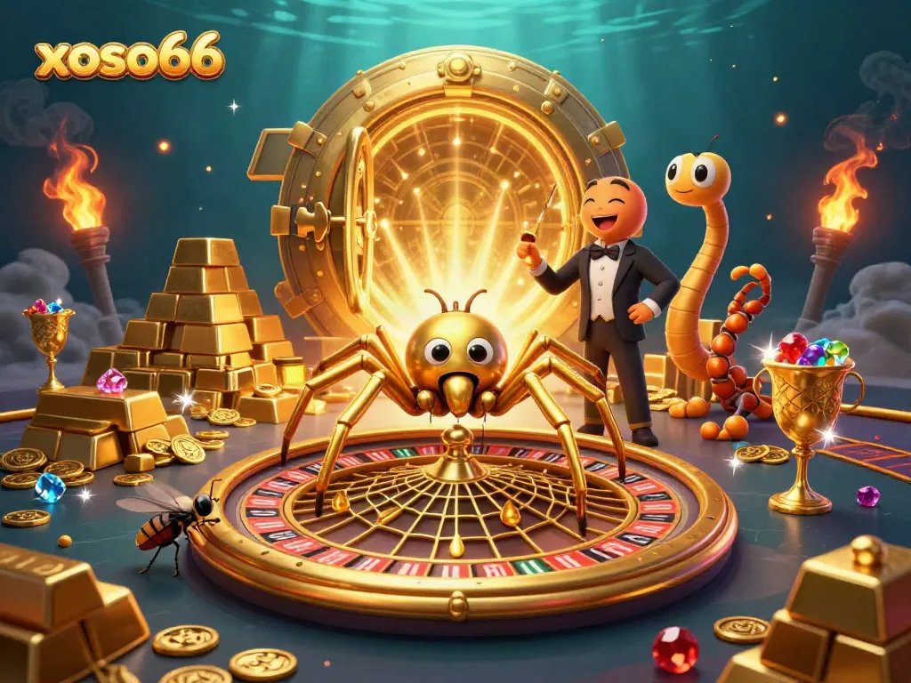 Experience excitement at xoso66 with a golden spider and centipede croupier creating dynamic casino games.