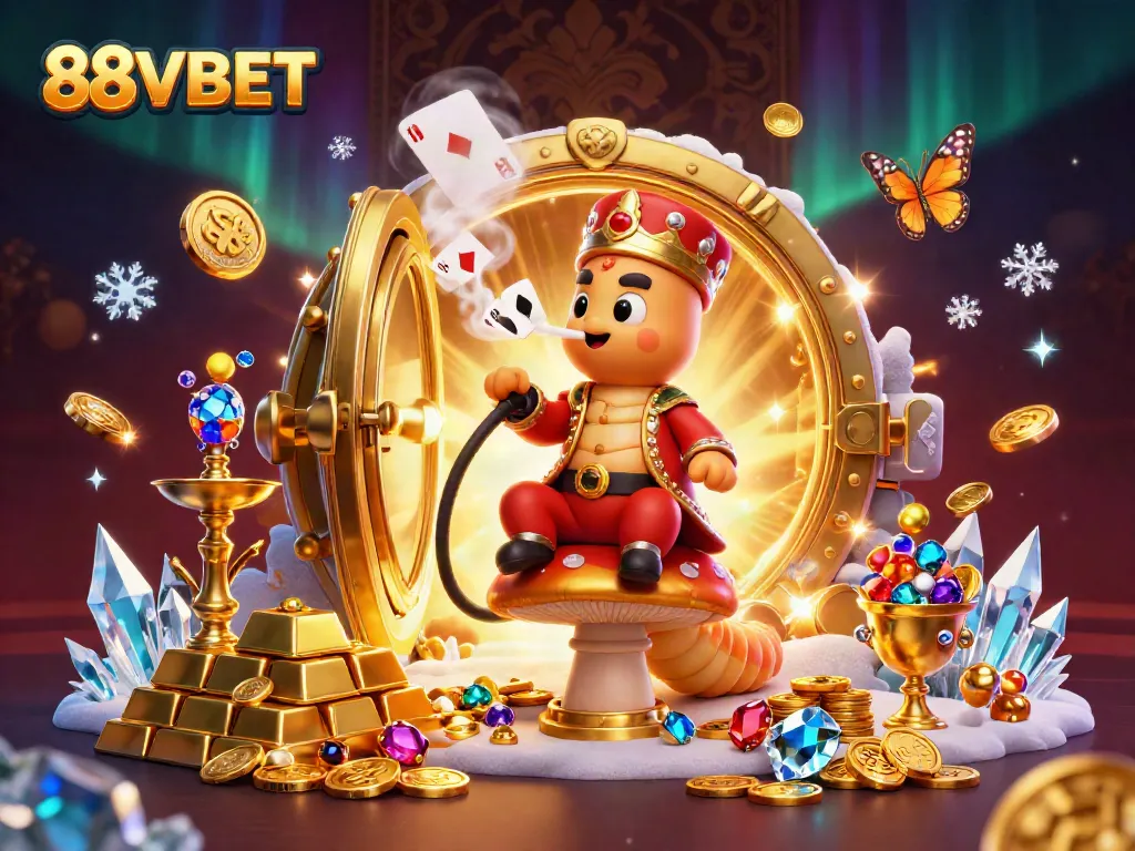 Engage with 88VBET's vibrant casino world featuring a whimsical caterpillar and treasure galore.