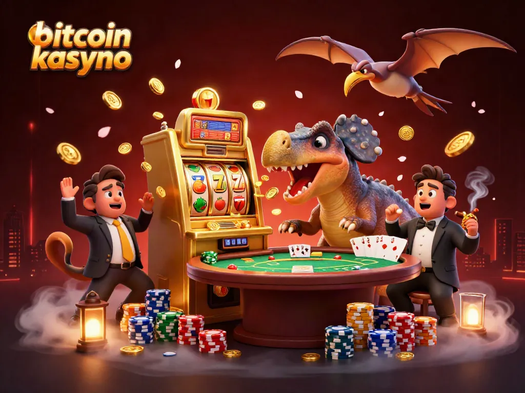 Catch exciting jackpots at bitcoin kasyno with playful dinosaurs and vibrant casino scenes.