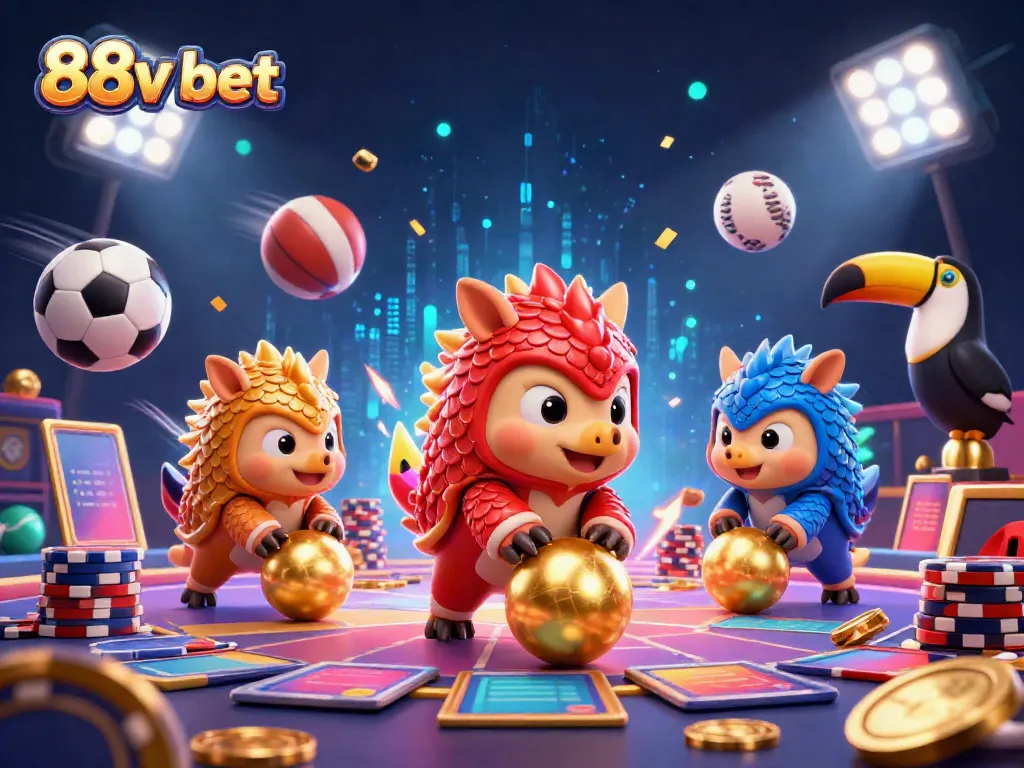 Engage in thrilling gameplay with the vibrant illustration of 88v bet featuring dynamic pangolins and sports elements.