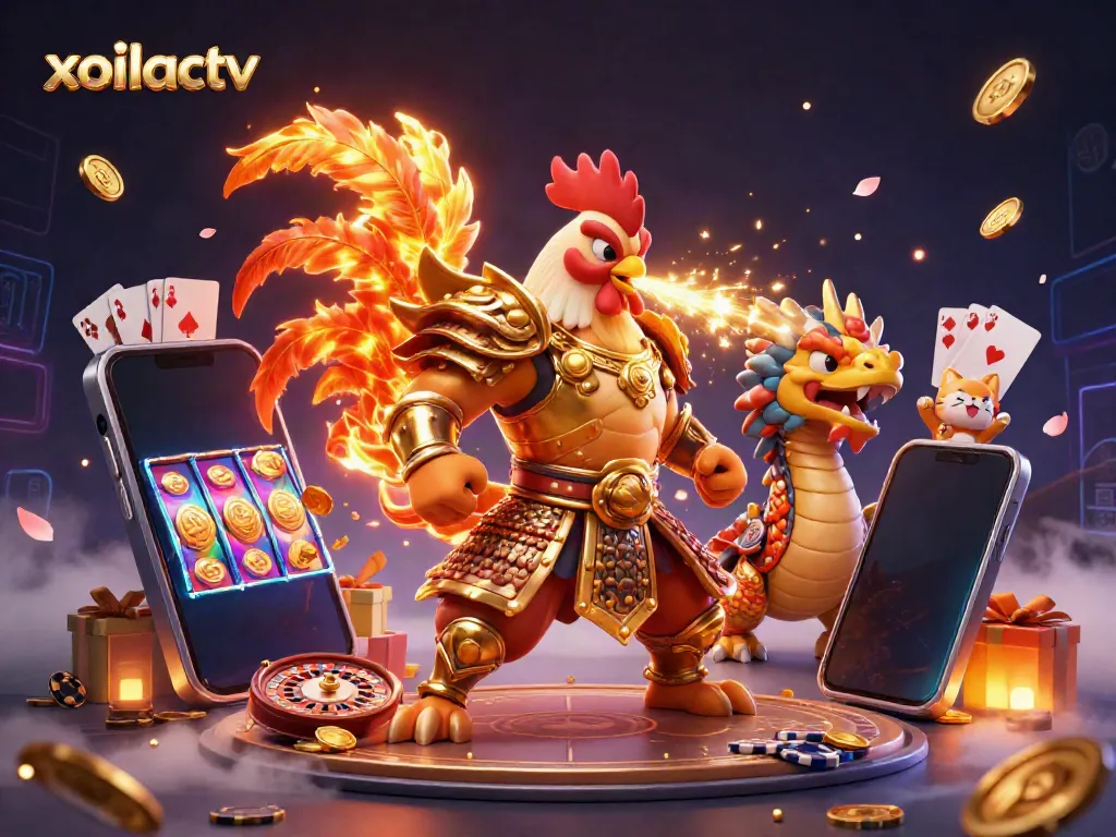 Celebrate winning moments with xoilactv's immersive 3D gambling adventure featuring vibrant characters and slot games.