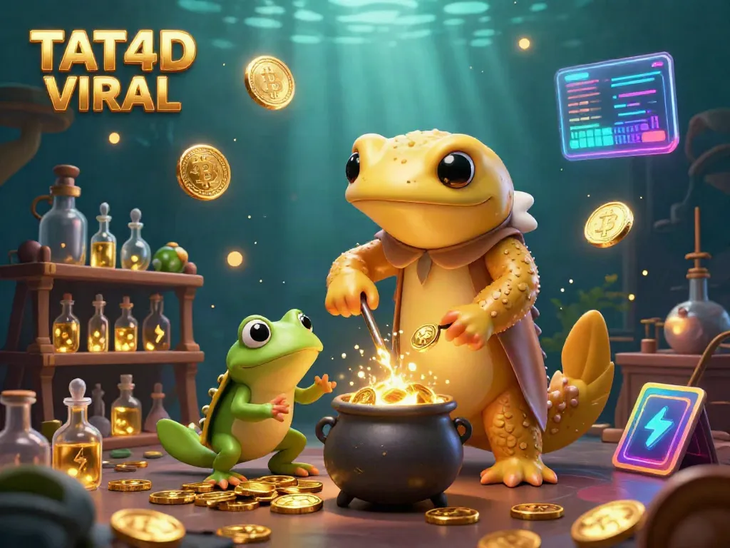 TAT4D VIRAL showcases thrilling 3D alchemical transformation in a casino digital art scene featuring gold coins, characters, and crypto elements.