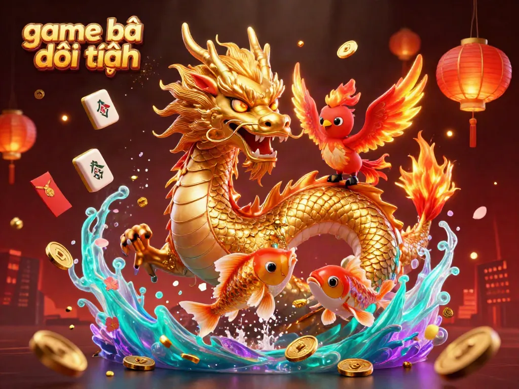 Experience the thrill of game bài đổi thưởng through a vibrant 3D depiction of epic characters amidst a shower of coins