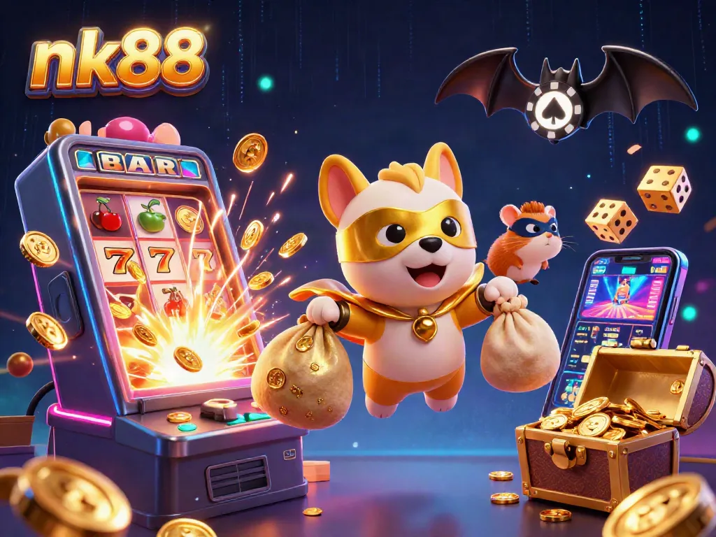 Win big with nk88’s engaging casino games featuring a superhero dog and golden treasures.