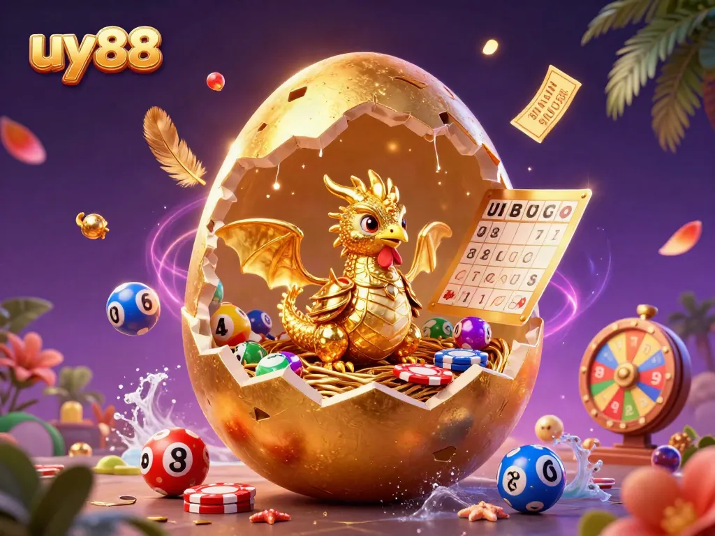 Spin to win with uy88 as a golden dragon emerges from a treasure nest of poker chips.