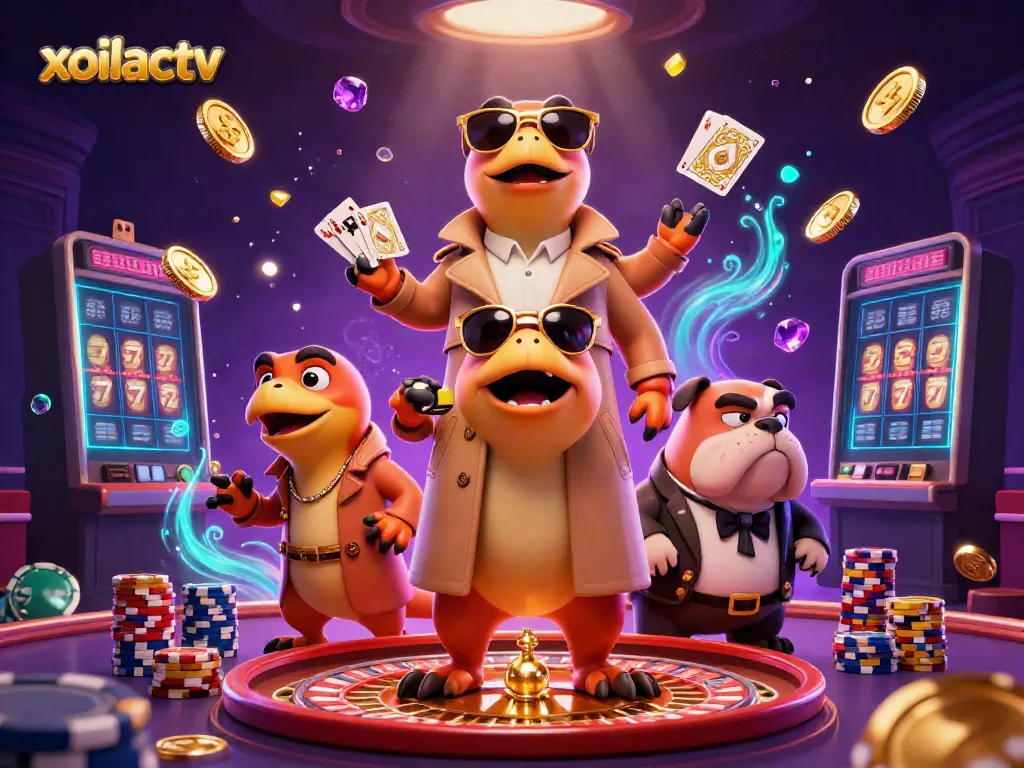 Experience the excitement of xoilactv with raptors in disguise entering a VIP casino lounge.