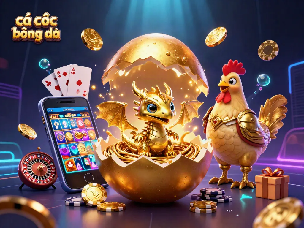 Engage in cá cược bóng đá with a captivating golden dragon surrounded by vibrant gambling elements.