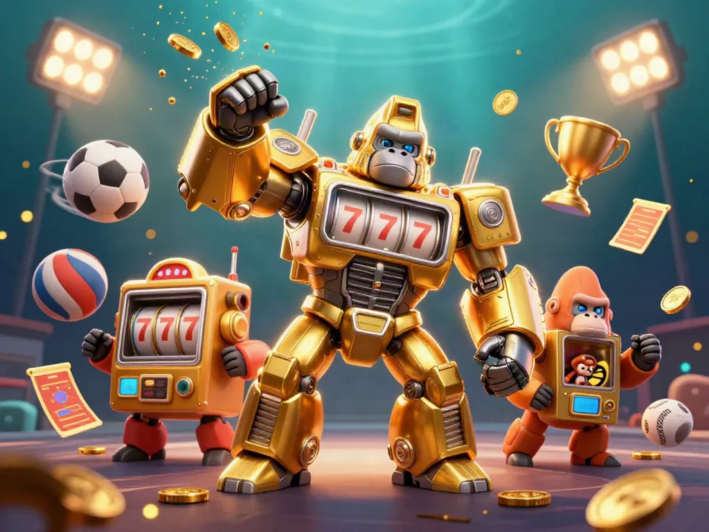 Experience thrilling action with 'nhà cái trực tuyến uy tín' 3D gaming illustration, showcasing vibrant casino elements.