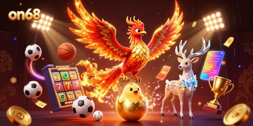 Experience exciting games at on68 with vibrant 3D characters and slot elements combined with sports themes.