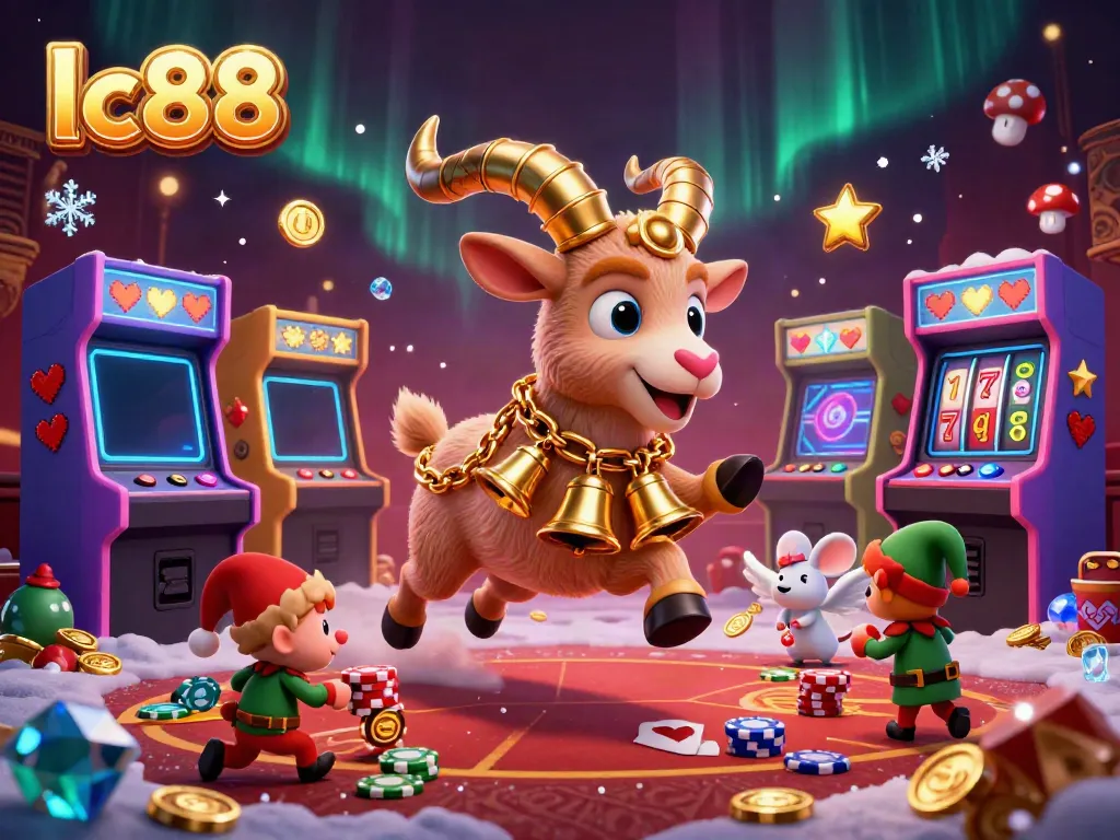 Experience exciting gaming action at lc88 with festive 3D characters in a lively casino scene.