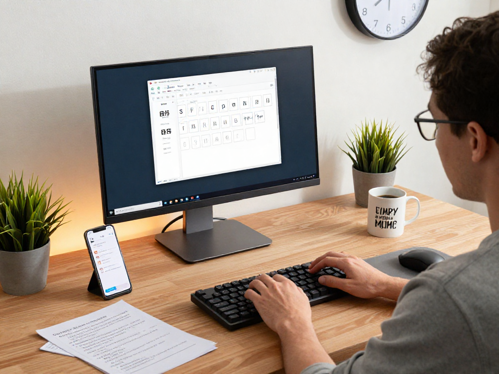 Sogou Pinyin Input Method下载 illustrated in a modern workspace with a user typing effortlessly, showcasing a sleek interface and productivity elements.