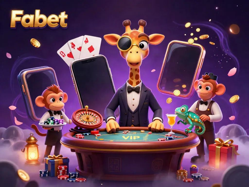 Fabet players experiencing a thrilling casino atmosphere with a high-roller giraffe at a poker table