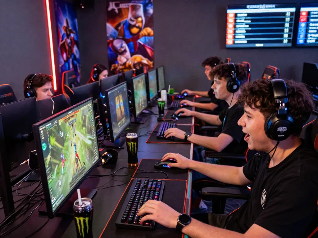 Engaging gamers interacting with the garuda404 platform in a vibrant, high-tech gaming setup.