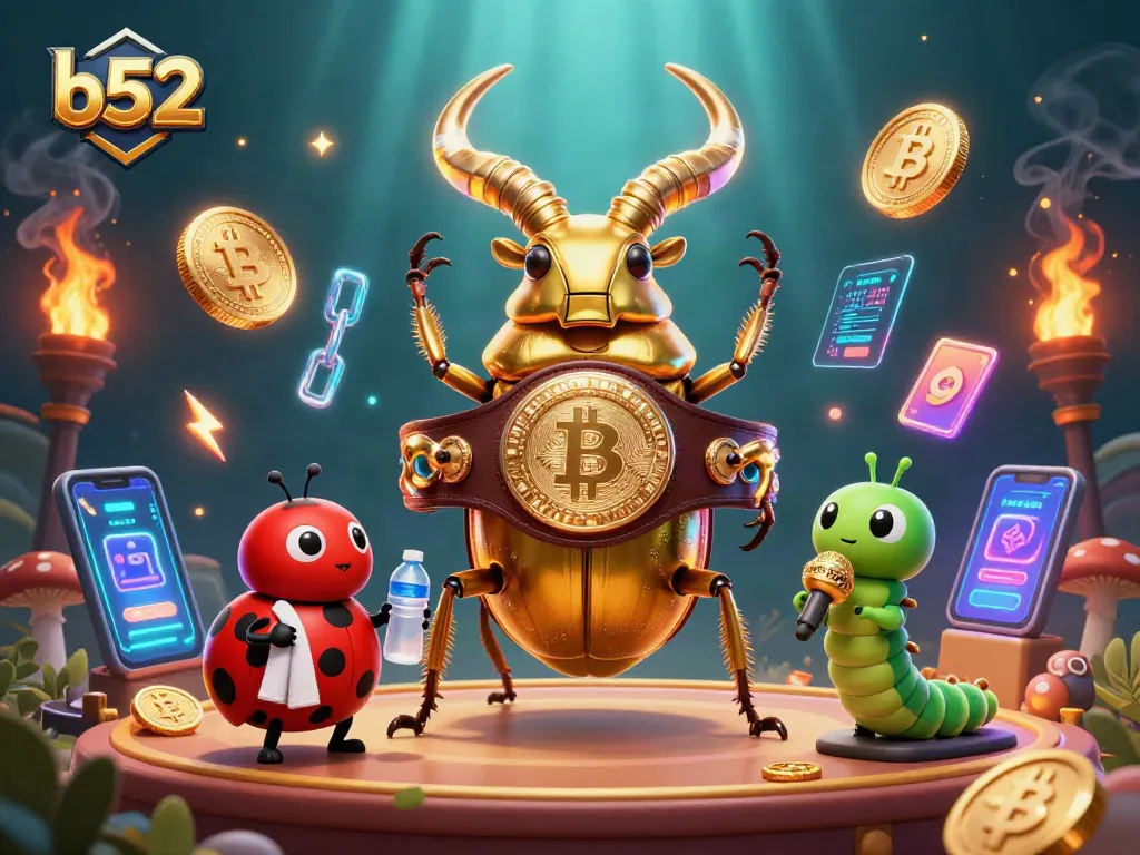 Engage in thrilling b52 gaming action with vibrant characters and crypto elements amidst a dynamic casino scene.