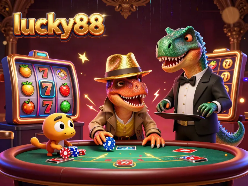 Try your luck at lucky88's blackjack table with a velociraptor card counter and stegosaurus pit boss